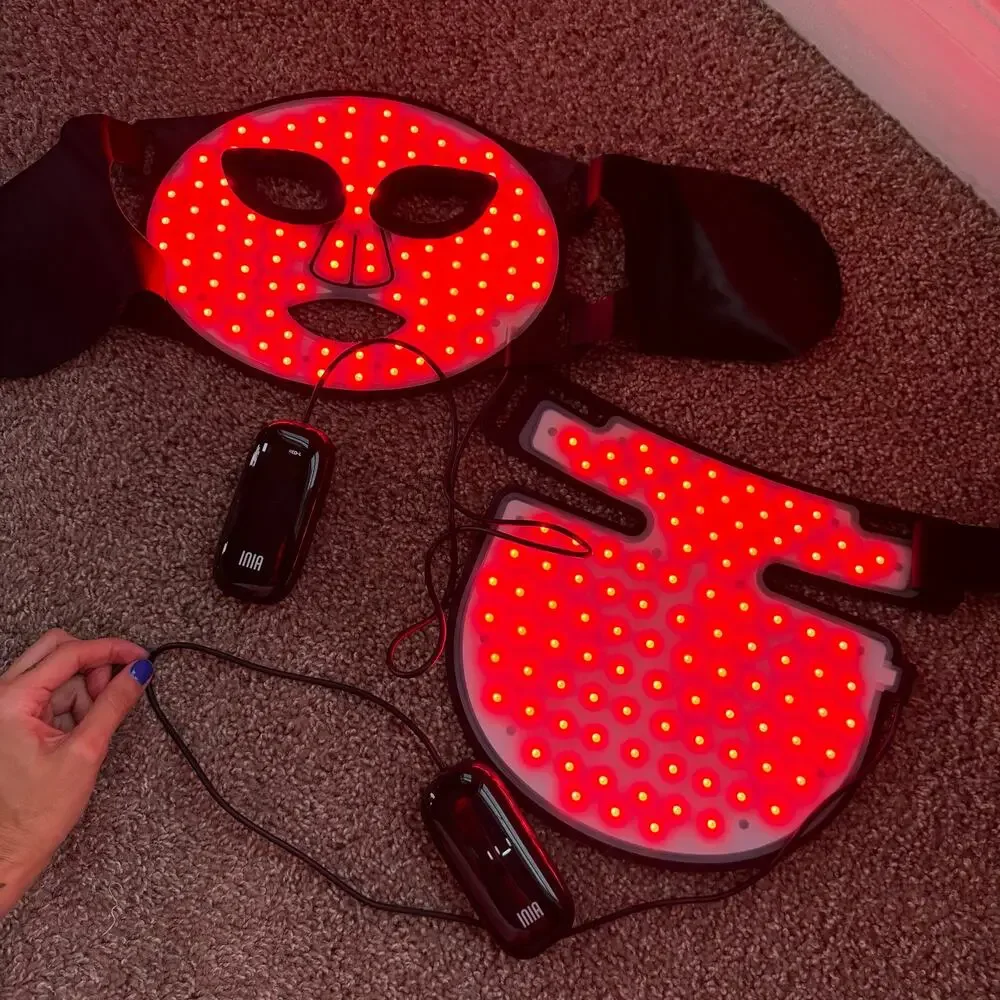 INIA Red Light Therapy Set Face Neck & Chest LED Mask NIR Complete Kit Boxes